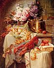 Modeste Carlier Still Life With A Lobster And Assorted Fruit And Flowers painting
